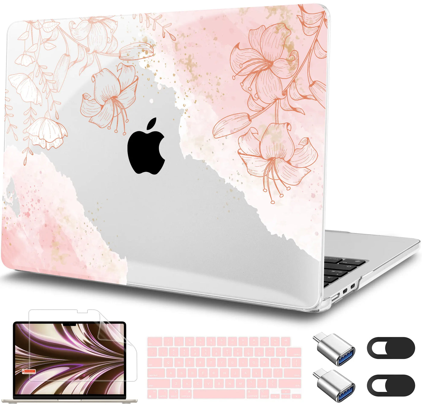 Elegant Purple Floral Print MacBook Case