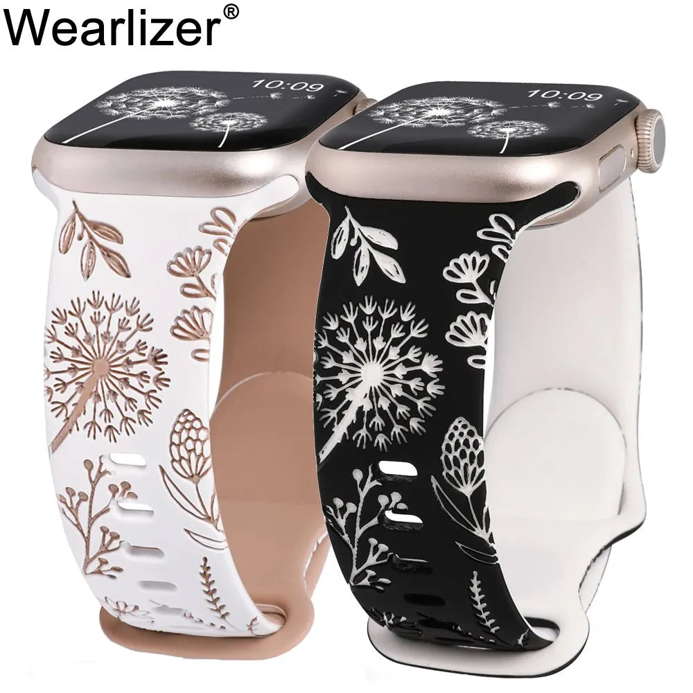 Engraved Floral Band for Apple Watch