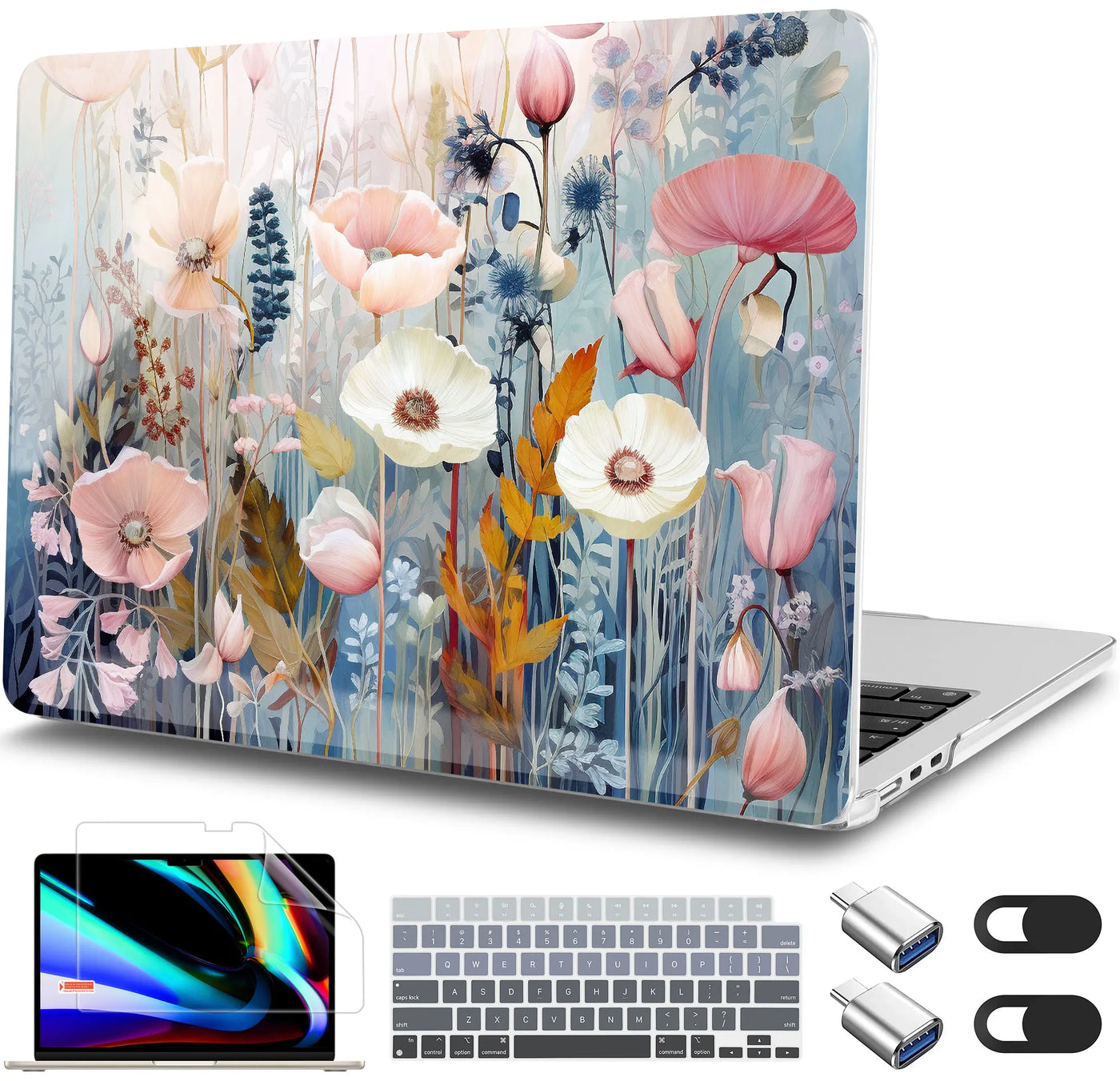 Elegant Purple Floral Print MacBook Case