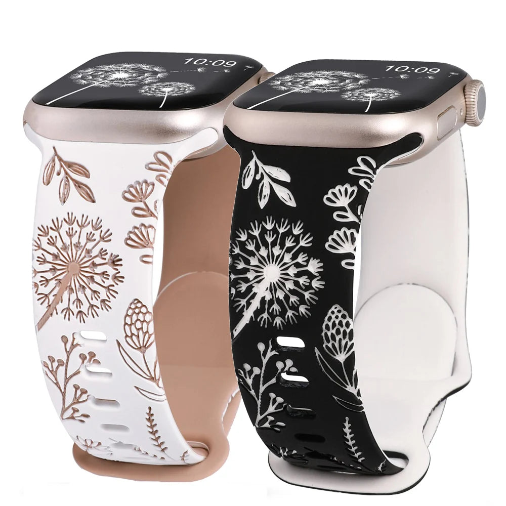 Engraved Floral Band for Apple Watch