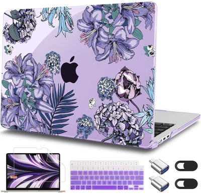 Elegant Purple Floral Print MacBook Case