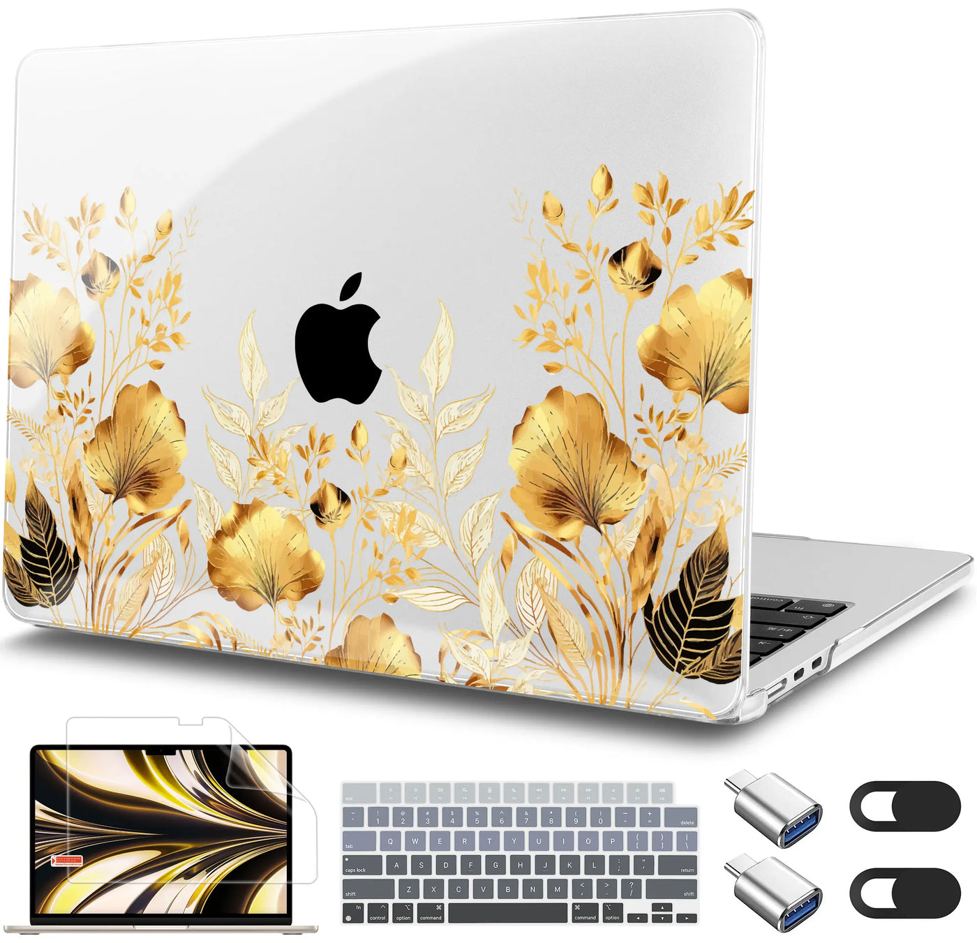 Elegant Purple Floral Print MacBook Case