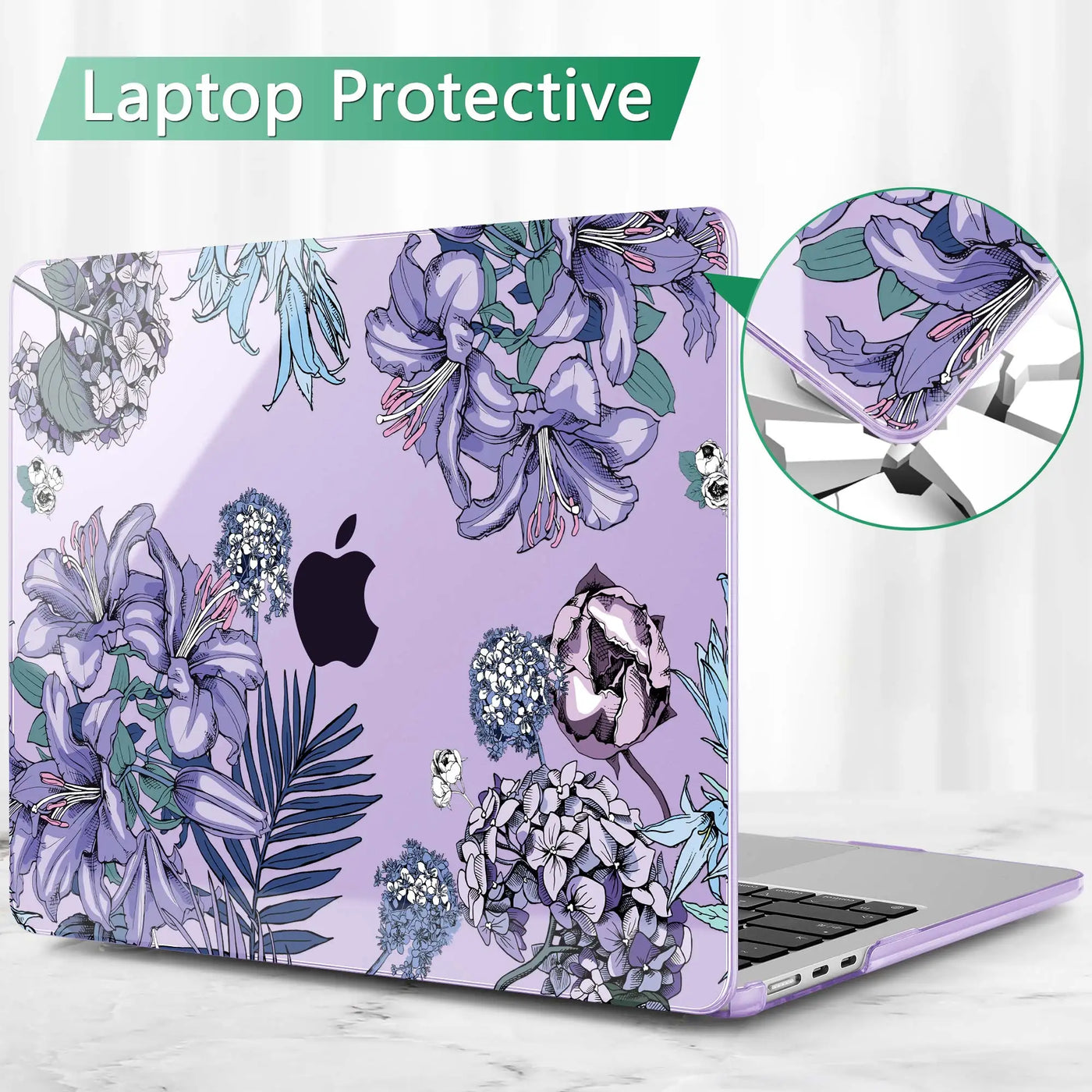 Elegant Purple Floral Print MacBook Case