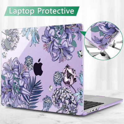 Elegant Purple Floral Print MacBook Case