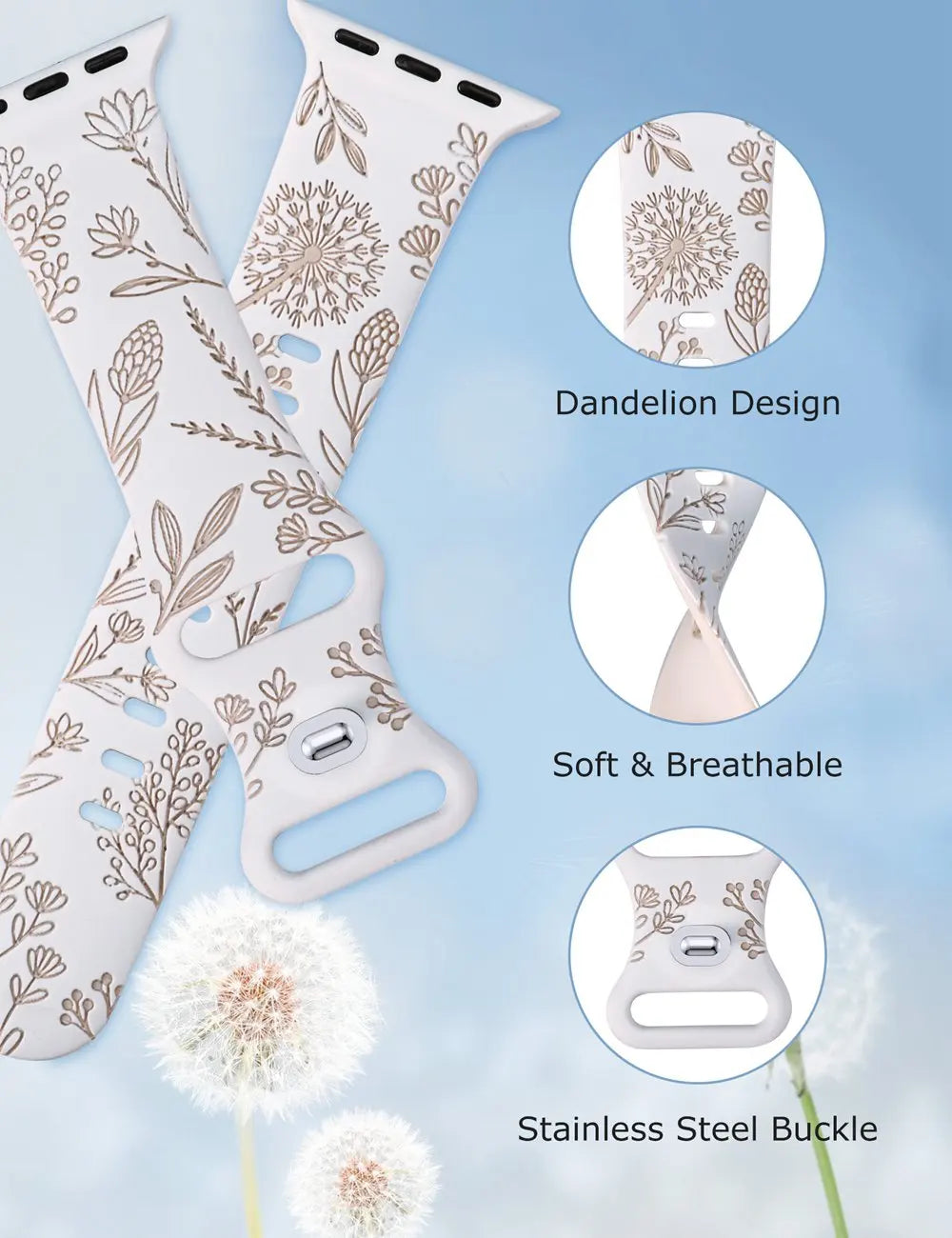 Engraved Floral Band for Apple Watch