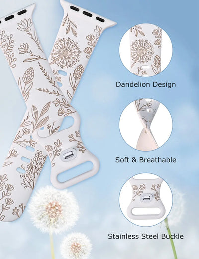 Engraved Floral Band for Apple Watch