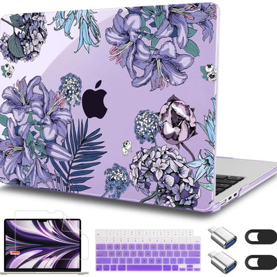 Elegant Purple Floral Print MacBook Case