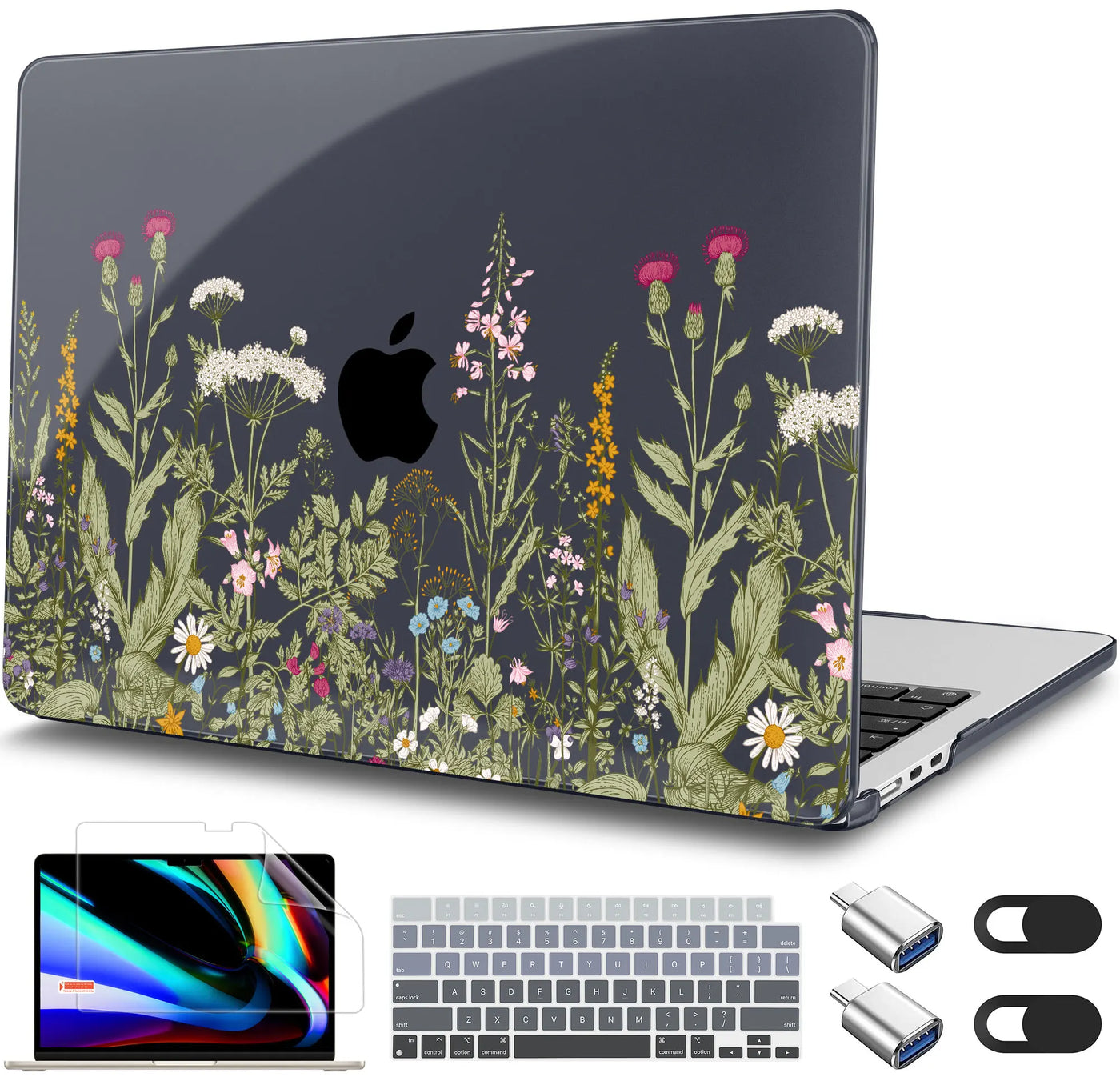 Elegant Purple Floral Print MacBook Case