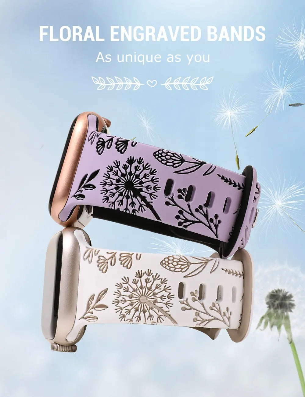 Engraved Floral Band for Apple Watch